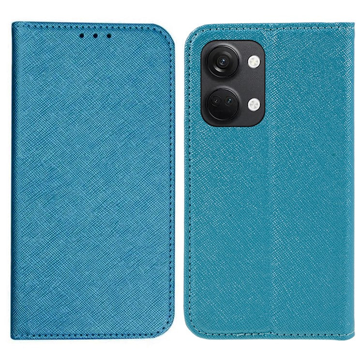 For OnePlus Ace 2V / Nord 3 5G Cross Texture Stand PU Leather Cover Anti-Scratch Phone Case Wallet - Sky Blue