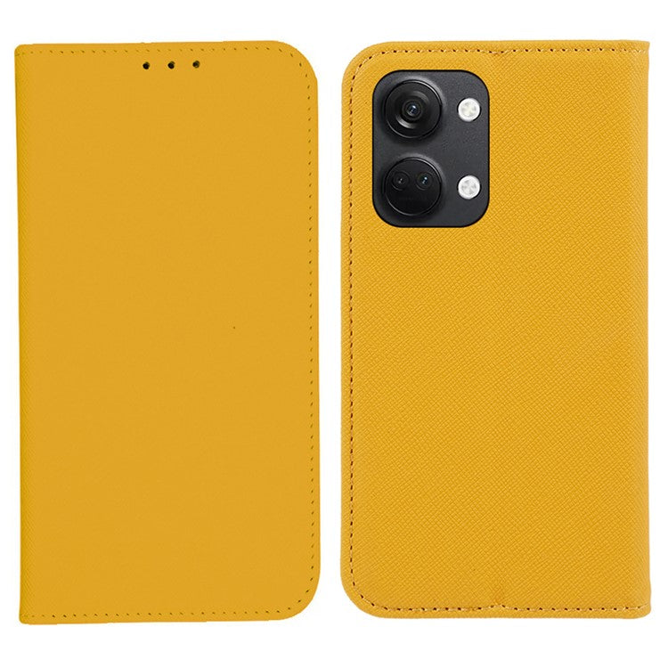 For OnePlus Ace 2V / Nord 3 5G Cross Texture Stand PU Leather Cover Anti-Scratch Phone Case Wallet - Yellow