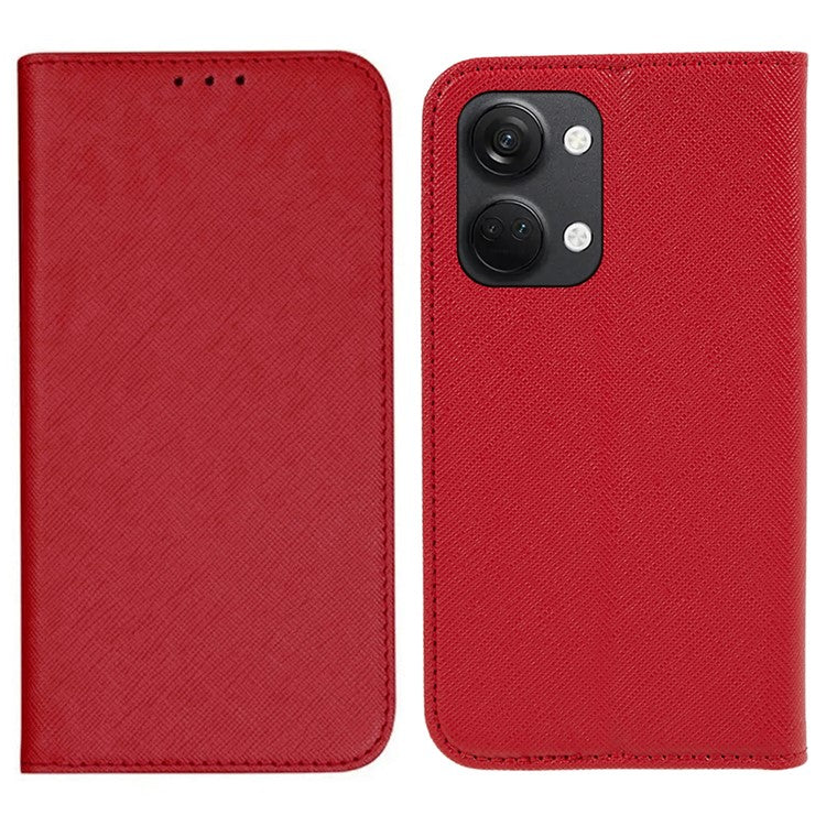 For OnePlus Ace 2V / Nord 3 5G Cross Texture Stand PU Leather Cover Anti-Scratch Phone Case Wallet - Red