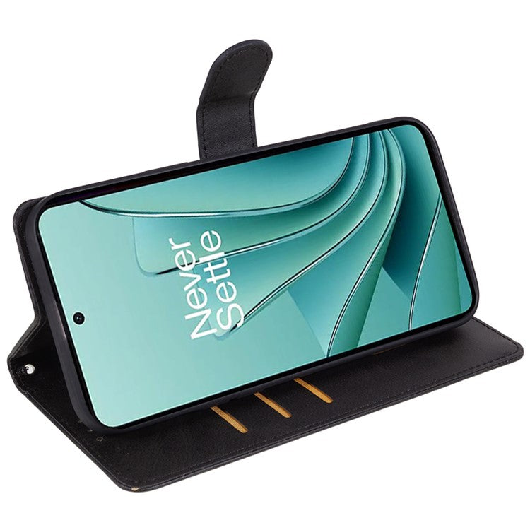 For OnePlus Ace 2V / Nord 3 5G PU Leather Phone Case Calf Texture Wallet Stand Anti-drop Cover - Black