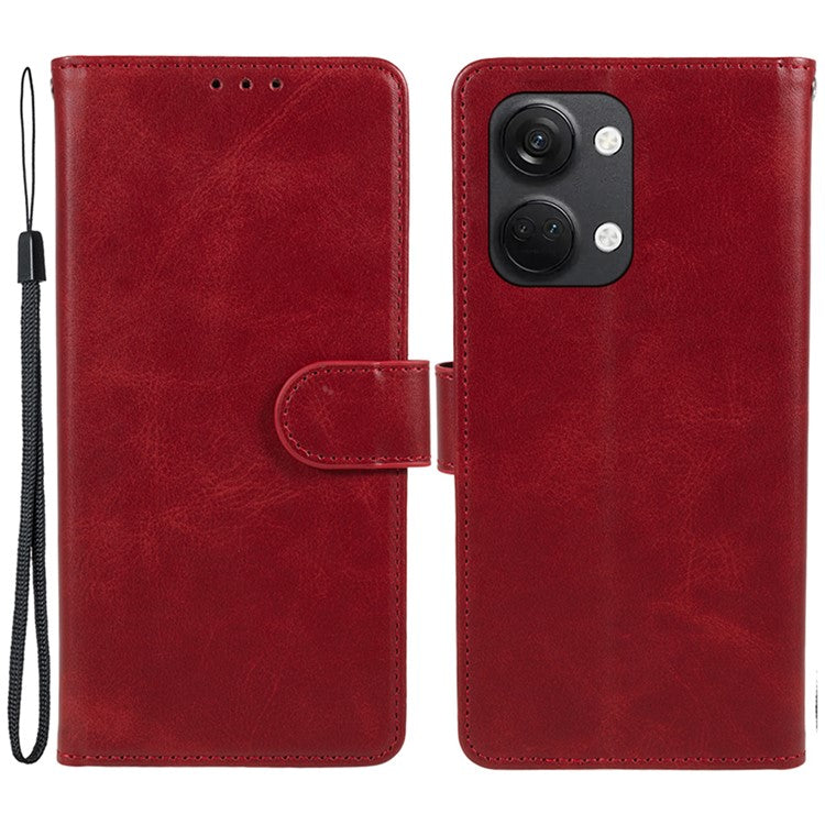 For OnePlus Ace 2V / Nord 3 5G PU Leather Phone Case Calf Texture Wallet Stand Anti-drop Cover - Red