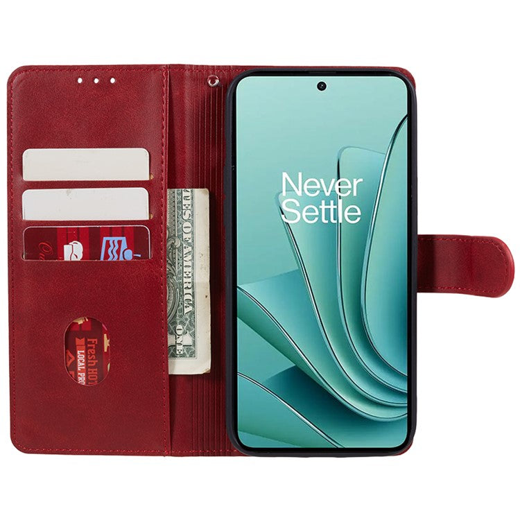 For OnePlus Ace 2V / Nord 3 5G PU Leather Phone Case Calf Texture Wallet Stand Anti-drop Cover - Red