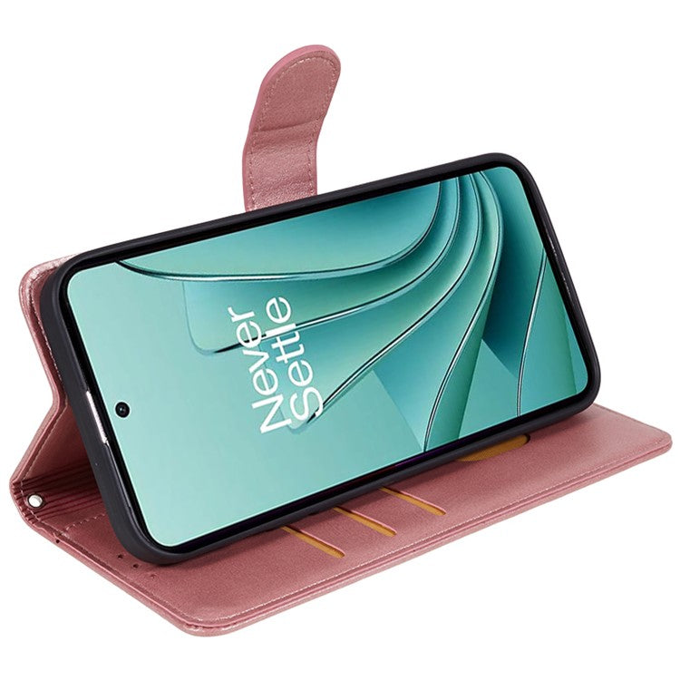 For OnePlus Ace 2V / Nord 3 5G PU Leather Phone Case Calf Texture Wallet Stand Anti-drop Cover - Rose Gold