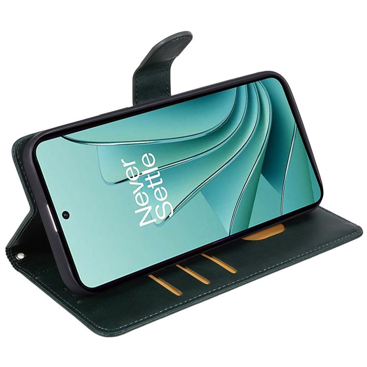 For OnePlus Ace 2V / Nord 3 5G PU Leather Phone Case Calf Texture Wallet Stand Anti-drop Cover - Blackish Green