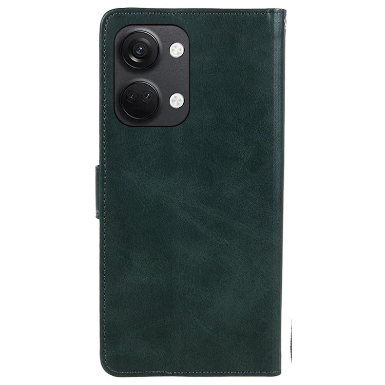For OnePlus Ace 2V / Nord 3 5G PU Leather Phone Case Calf Texture Wallet Stand Anti-drop Cover - Blackish Green
