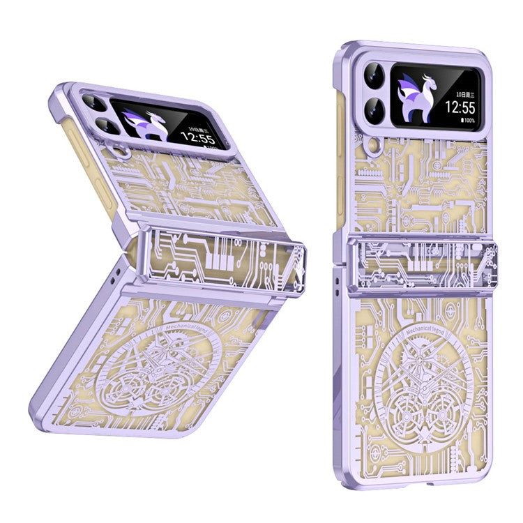 Mechanical Legend Series for Samsung Galaxy Z Flip4 5G Protective Phone Case Hard PC Electroplating Cover - Purple