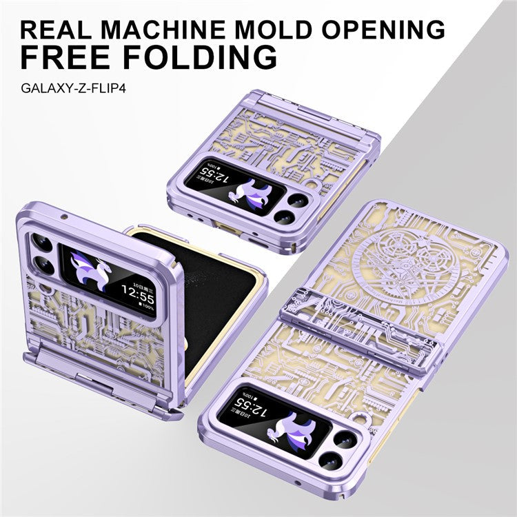 Mechanical Legend Series for Samsung Galaxy Z Flip4 5G Protective Phone Case Hard PC Electroplating Cover - Purple