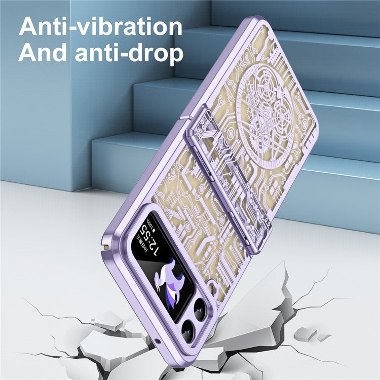 Mechanical Legend Series for Samsung Galaxy Z Flip4 5G Protective Phone Case Hard PC Electroplating Cover - Purple