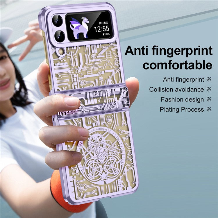 Mechanical Legend Series for Samsung Galaxy Z Flip4 5G Protective Phone Case Hard PC Electroplating Cover - Purple