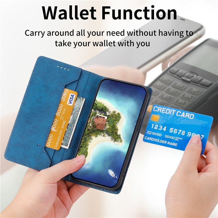 DF-05 For Samsung Galaxy A23 5G (Global Version) / A23 4G Wallet Phone Leather Case RFID Blocking Stand Phone Cover - Blue