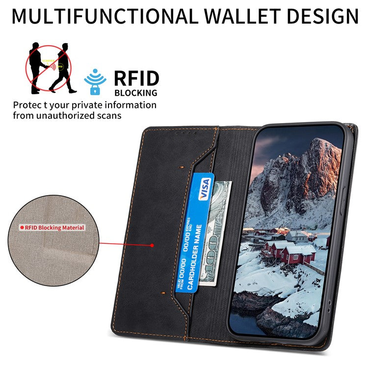 DF-05 For Samsung Galaxy A14 4G / 5G PU Leather Case RFID Blocking Phone Cover with Stand Wallet - Black