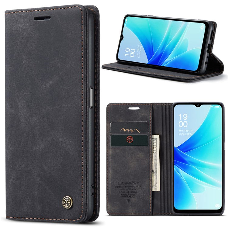CASEME 013 Series Leather Case for Oppo A57 4G / A57s 4G / A57e 4G / A77 4G / A77s 4G / OnePlus Nord N20 SE 4G Wallet Stand Phone Cover - Black