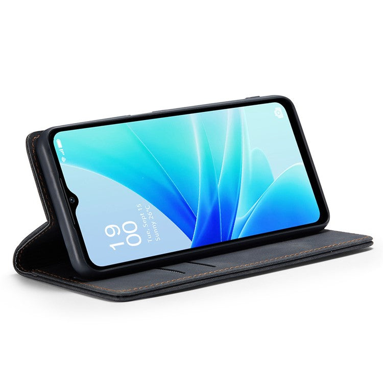 CASEME 013 Series Leather Case for Oppo A57 4G / A57s 4G / A57e 4G / A77 4G / A77s 4G / OnePlus Nord N20 SE 4G Wallet Stand Phone Cover - Black