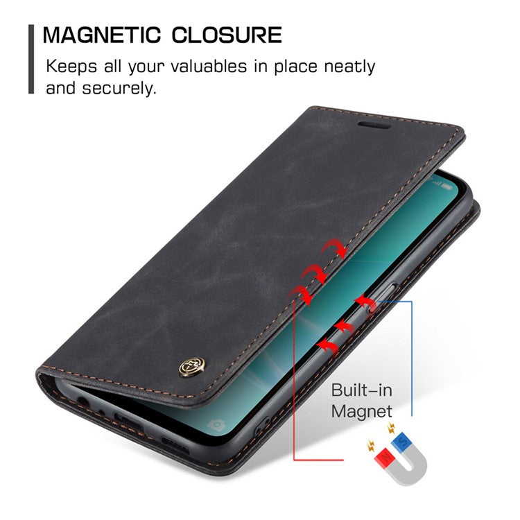 CASEME 013 Series Leather Case for Oppo A57 4G / A57s 4G / A57e 4G / A77 4G / A77s 4G / OnePlus Nord N20 SE 4G Wallet Stand Phone Cover - Black