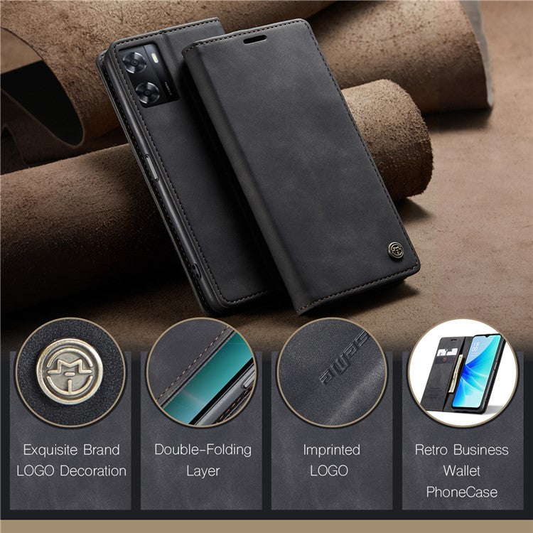 CASEME 013 Series Leather Case for Oppo A57 4G / A57s 4G / A57e 4G / A77 4G / A77s 4G / OnePlus Nord N20 SE 4G Wallet Stand Phone Cover - Black