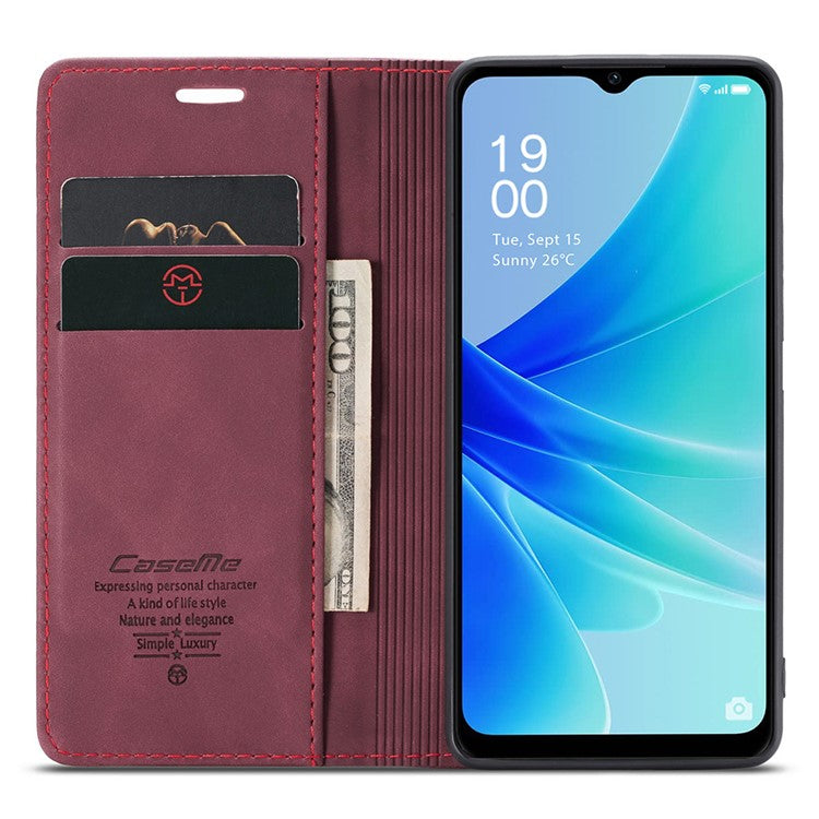 CASEME 013 Series Leather Case for Oppo A57 4G / A57s 4G / A57e 4G / A77 4G / A77s 4G / OnePlus Nord N20 SE 4G Wallet Stand Phone Cover - Red