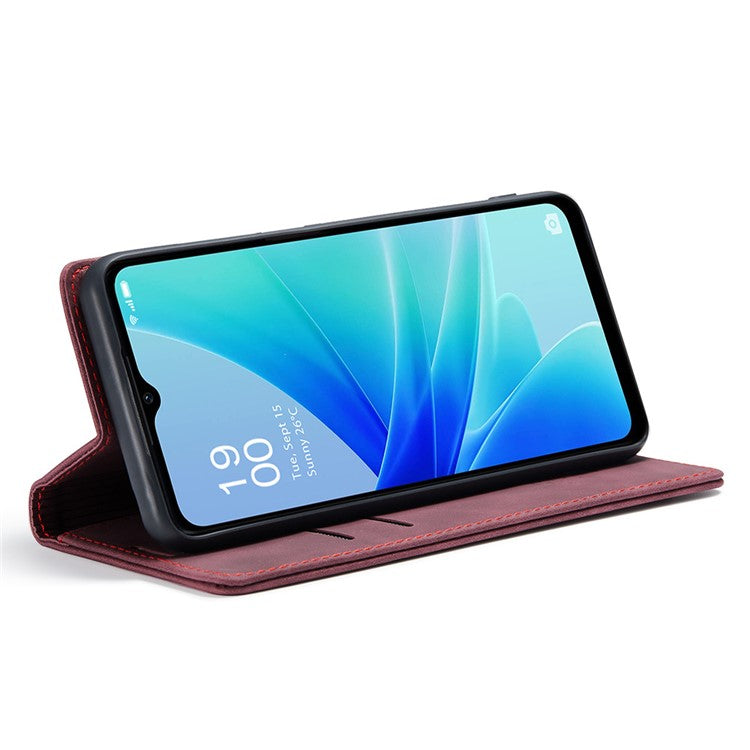 CASEME 013 Series Leather Case for Oppo A57 4G / A57s 4G / A57e 4G / A77 4G / A77s 4G / OnePlus Nord N20 SE 4G Wallet Stand Phone Cover - Red