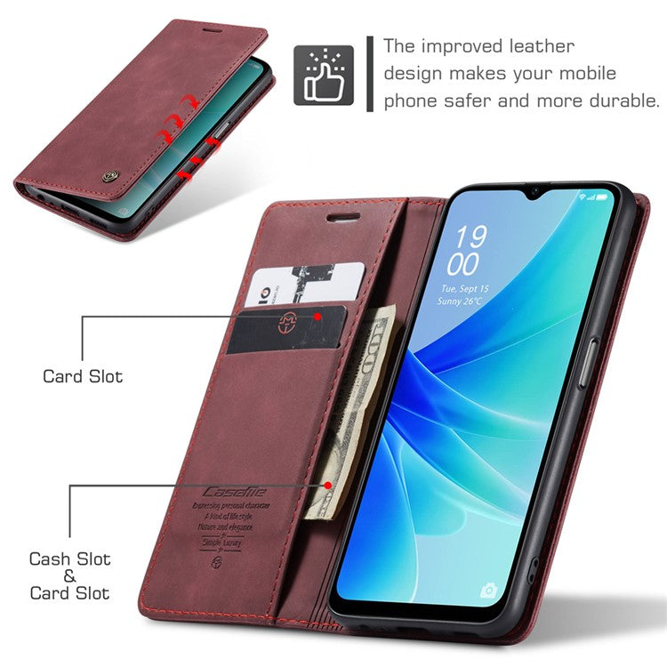 CASEME 013 Series Leather Case for Oppo A57 4G / A57s 4G / A57e 4G / A77 4G / A77s 4G / OnePlus Nord N20 SE 4G Wallet Stand Phone Cover - Red
