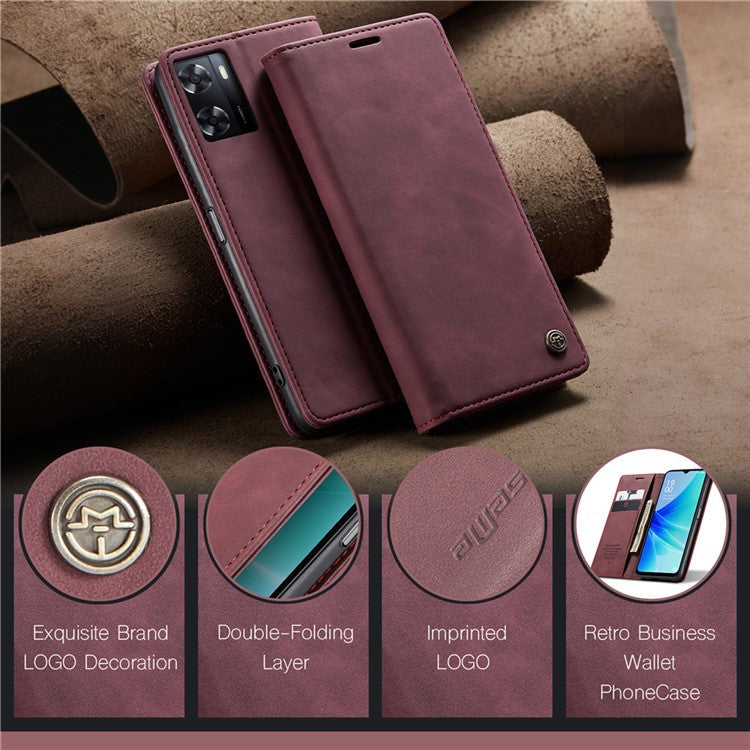 CASEME 013 Series Leather Case for Oppo A57 4G / A57s 4G / A57e 4G / A77 4G / A77s 4G / OnePlus Nord N20 SE 4G Wallet Stand Phone Cover - Red