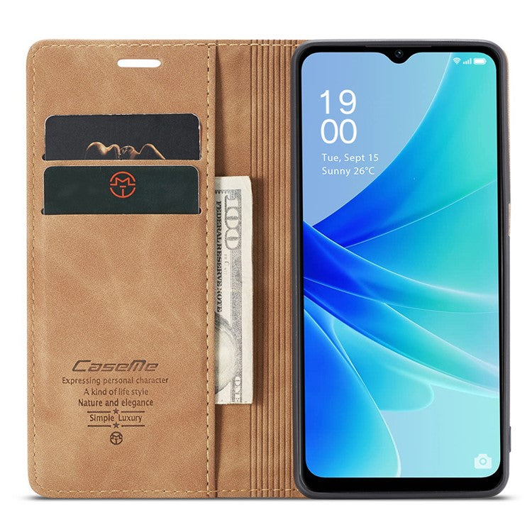 CASEME 013 Series Leather Case for Oppo A57 4G / A57s 4G / A57e 4G / A77 4G / A77s 4G / OnePlus Nord N20 SE 4G Wallet Stand Phone Cover - Brown