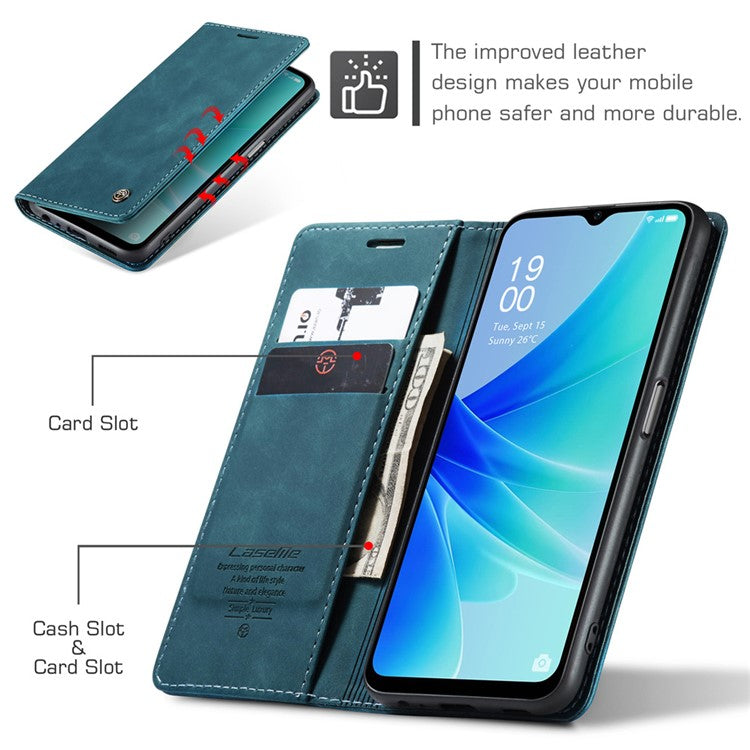 CASEME 013 Series Leather Case for Oppo A57 4G / A57s 4G / A57e 4G / A77 4G / A77s 4G / OnePlus Nord N20 SE 4G Wallet Stand Phone Cover - Blue