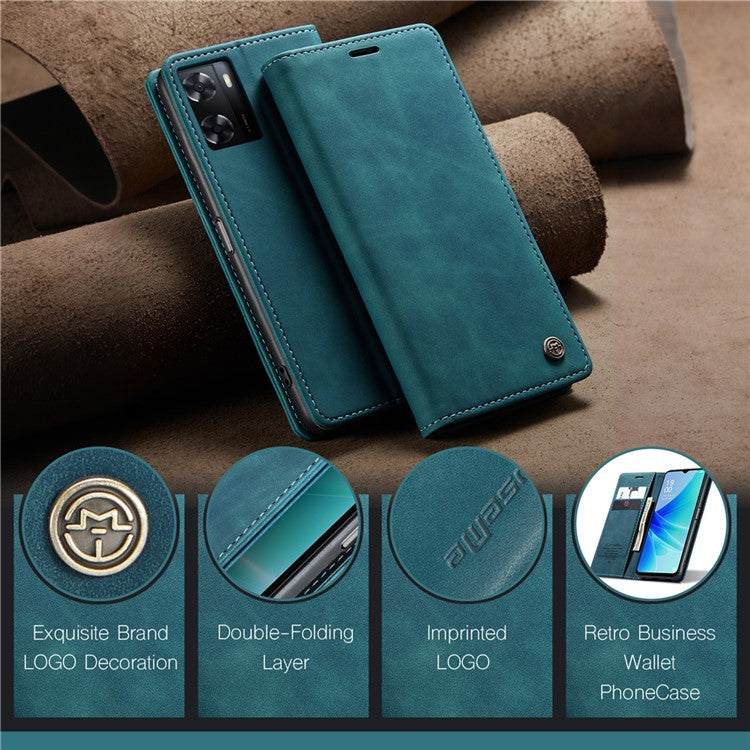 CASEME 013 Series Leather Case for Oppo A57 4G / A57s 4G / A57e 4G / A77 4G / A77s 4G / OnePlus Nord N20 SE 4G Wallet Stand Phone Cover - Blue