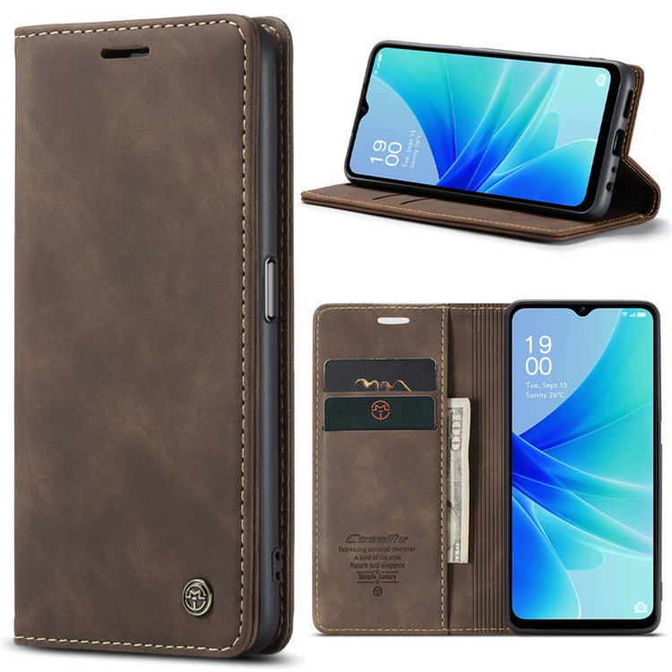 CASEME 013 Series Leather Case for Oppo A57 4G / A57s 4G / A57e 4G / A77 4G / A77s 4G / OnePlus Nord N20 SE 4G Wallet Stand Phone Cover - Coffee