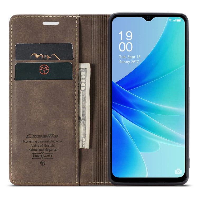 CASEME 013 Series Leather Case for Oppo A57 4G / A57s 4G / A57e 4G / A77 4G / A77s 4G / OnePlus Nord N20 SE 4G Wallet Stand Phone Cover - Coffee