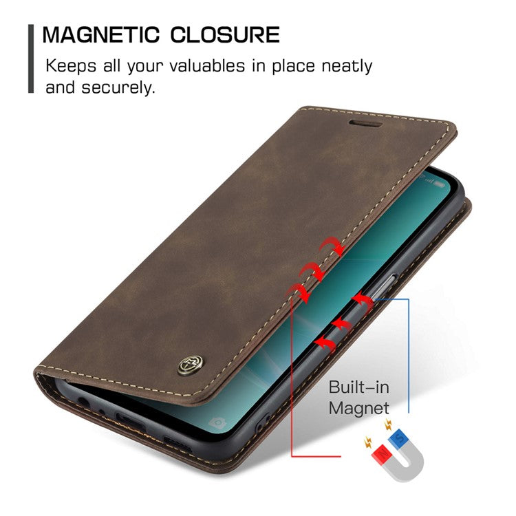 CASEME 013 Series Leather Case for Oppo A57 4G / A57s 4G / A57e 4G / A77 4G / A77s 4G / OnePlus Nord N20 SE 4G Wallet Stand Phone Cover - Coffee