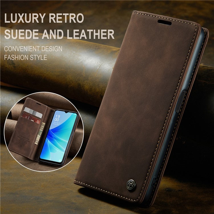 CASEME 013 Series Leather Case for Oppo A57 4G / A57s 4G / A57e 4G / A77 4G / A77s 4G / OnePlus Nord N20 SE 4G Wallet Stand Phone Cover - Coffee