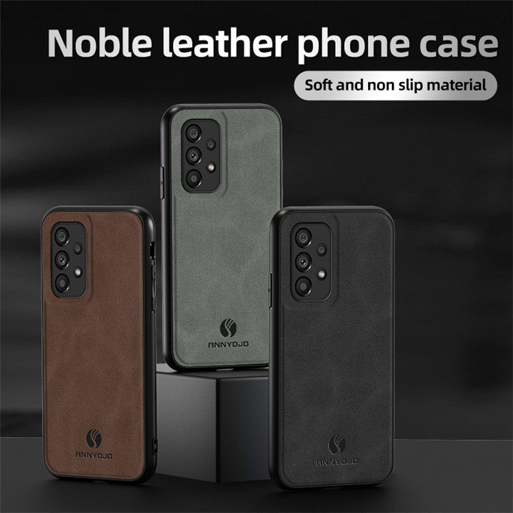 ANNYOJO For Samsung Galaxy A53 5G PU Leather Coated PC+TPU Cover Anti-scratch Phone Case - Grey