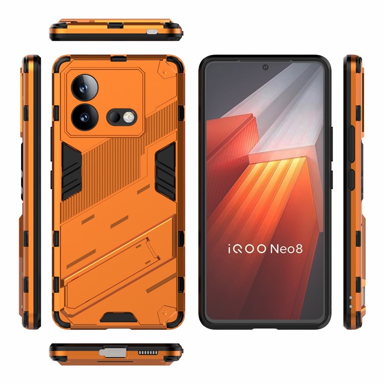 For vivo iQOO Neo8 5G Kickstand Phone Case PC + TPU Dual Layer Shockproof Phone Cover - Orange