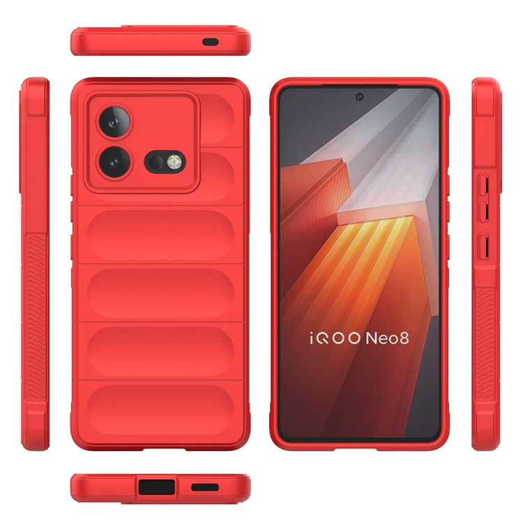 For vivo iQOO Neo8 5G TPU Phone Case Rugged Back Shock Absorbing Anti-Fall Cover - Red