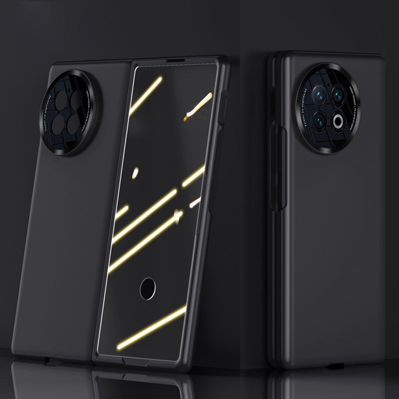 Skin-touch Phone Case for vivo X Fold2 , Hard PC Cover with Tempered Glass Film (Support Fingerprint Unlock) - Black