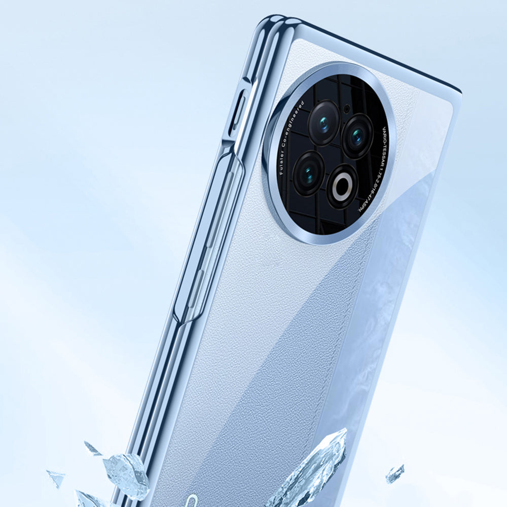 Clear Phone Case for vivo X Fold2 , Electroplating PC Phone Cover with Tempered Glass Film (Support Fingerprint Unlock) - Blue