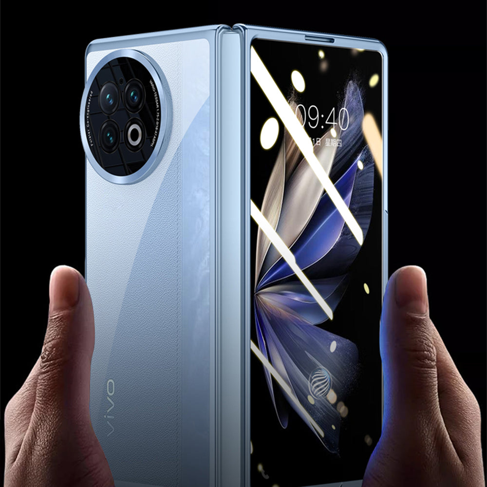 Clear Phone Case for vivo X Fold2 , Electroplating PC Phone Cover with Tempered Glass Film (Support Fingerprint Unlock) - Blue