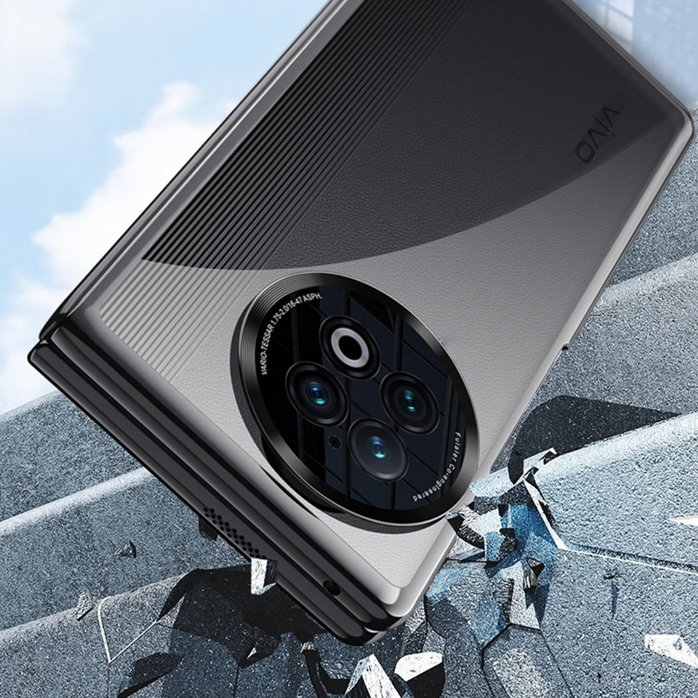 Clear Phone Case for vivo X Fold2 , Electroplating PC Phone Cover with Tempered Glass Film (Support Fingerprint Unlock) - Blue