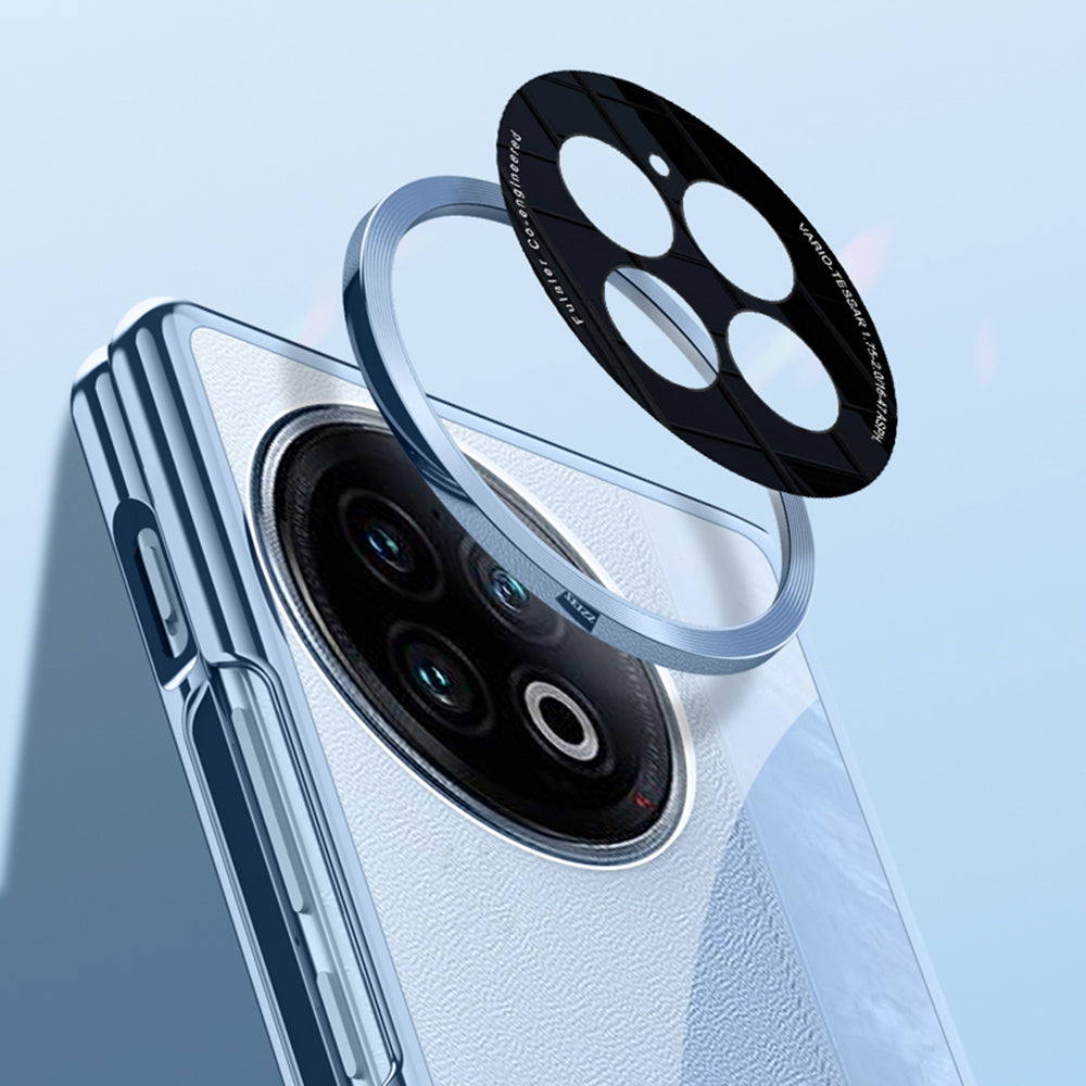 Clear Phone Case for vivo X Fold2 , Electroplating PC Phone Cover with Tempered Glass Film (Support Fingerprint Unlock) - Blue