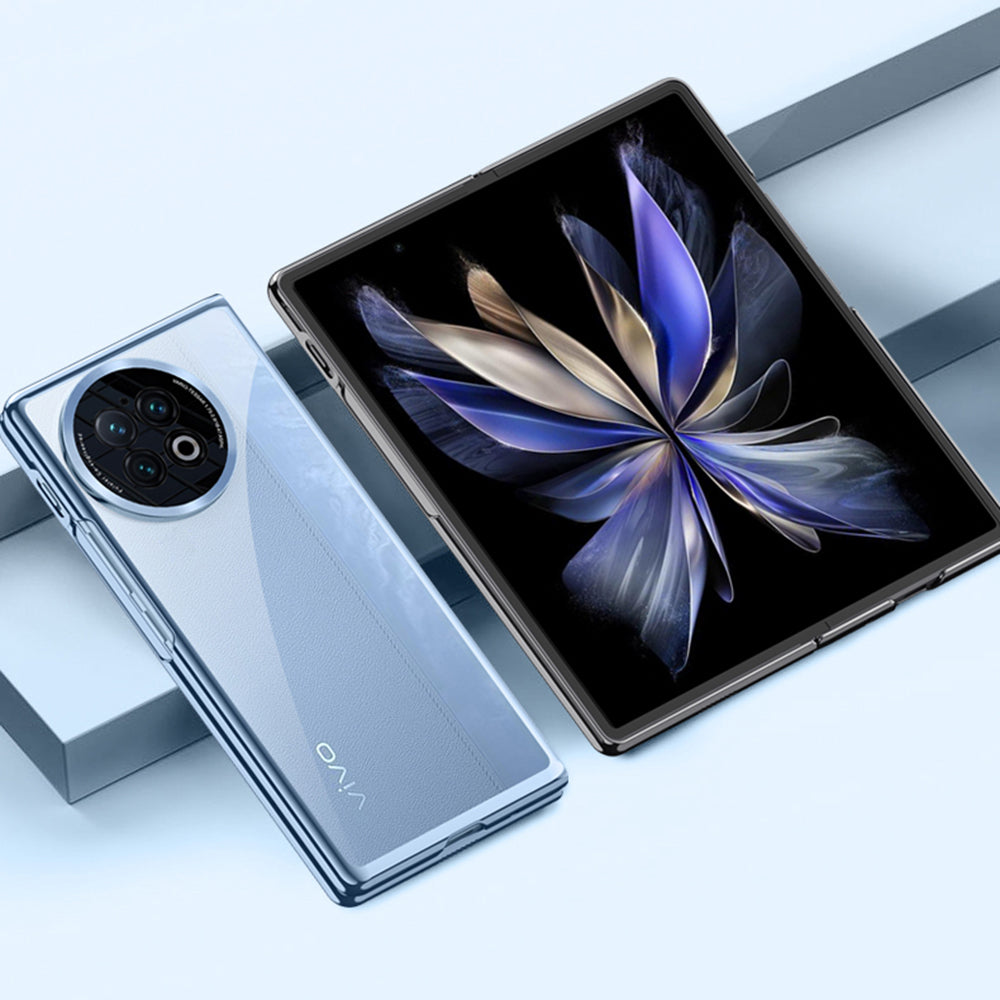 Clear Phone Case for vivo X Fold2 , Electroplating PC Phone Cover with Tempered Glass Film (Support Fingerprint Unlock) - Blue