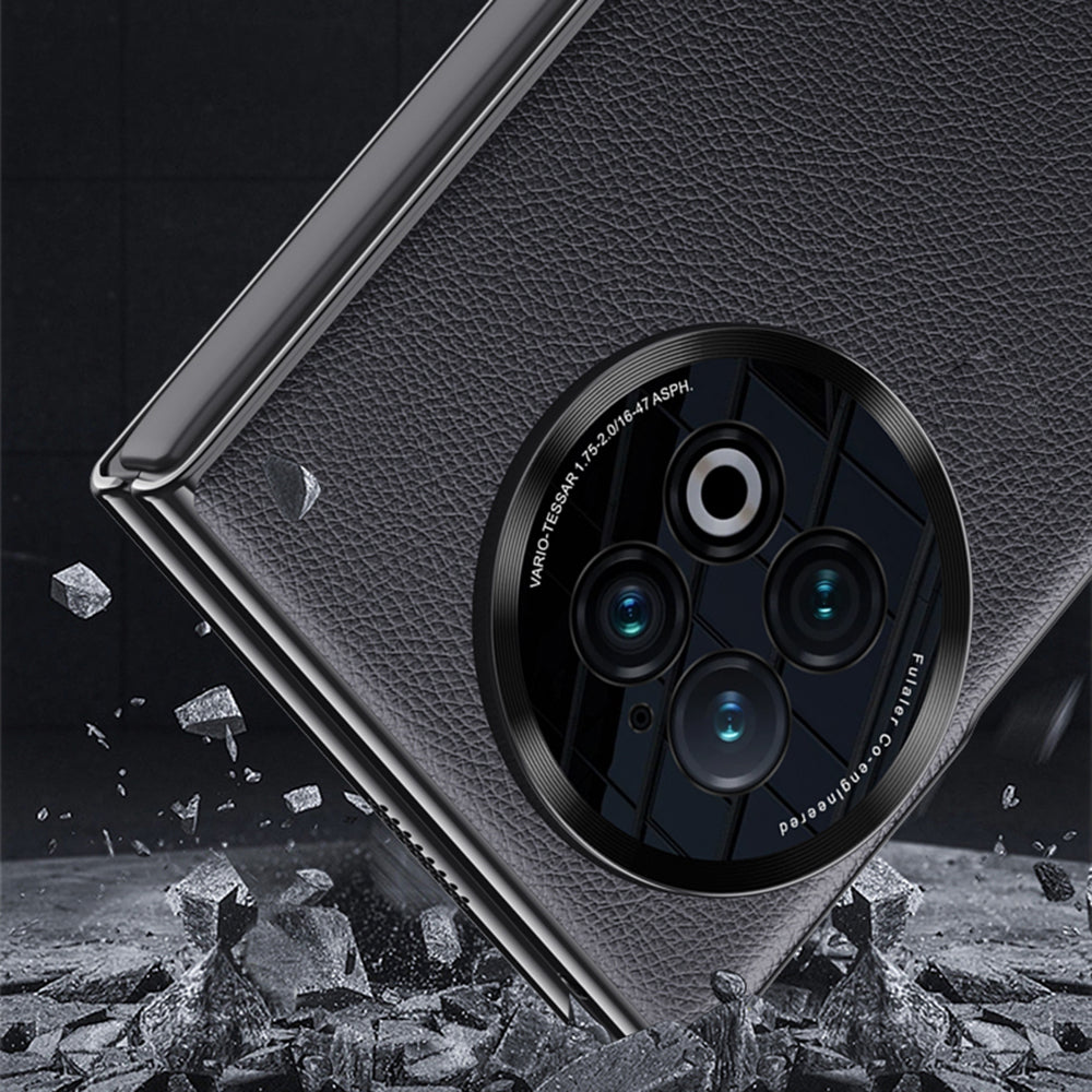 Electroplating Phone Case for vivo X Fold2 , Leather Coated PC Cover Tempered Glass Film (Support Fingerprint Unlock) - Black