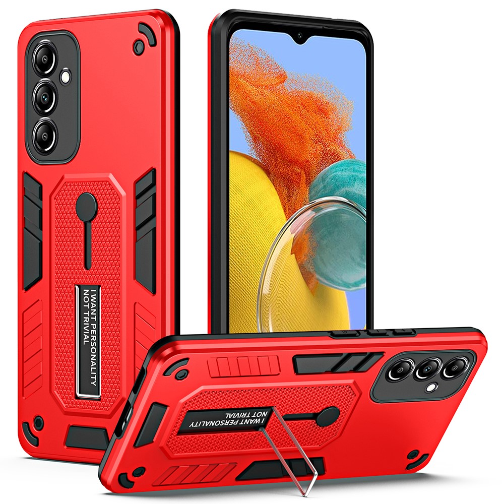 For Samsung Galaxy M14 5G Silicone Ring Strap TPU+PC Phone Case Metal Kickstand Cover - Red