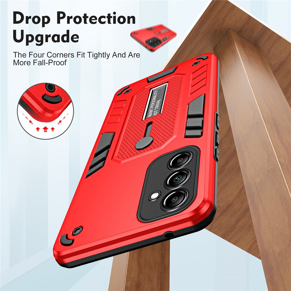 For Samsung Galaxy M14 5G Silicone Ring Strap TPU+PC Phone Case Metal Kickstand Cover - Red