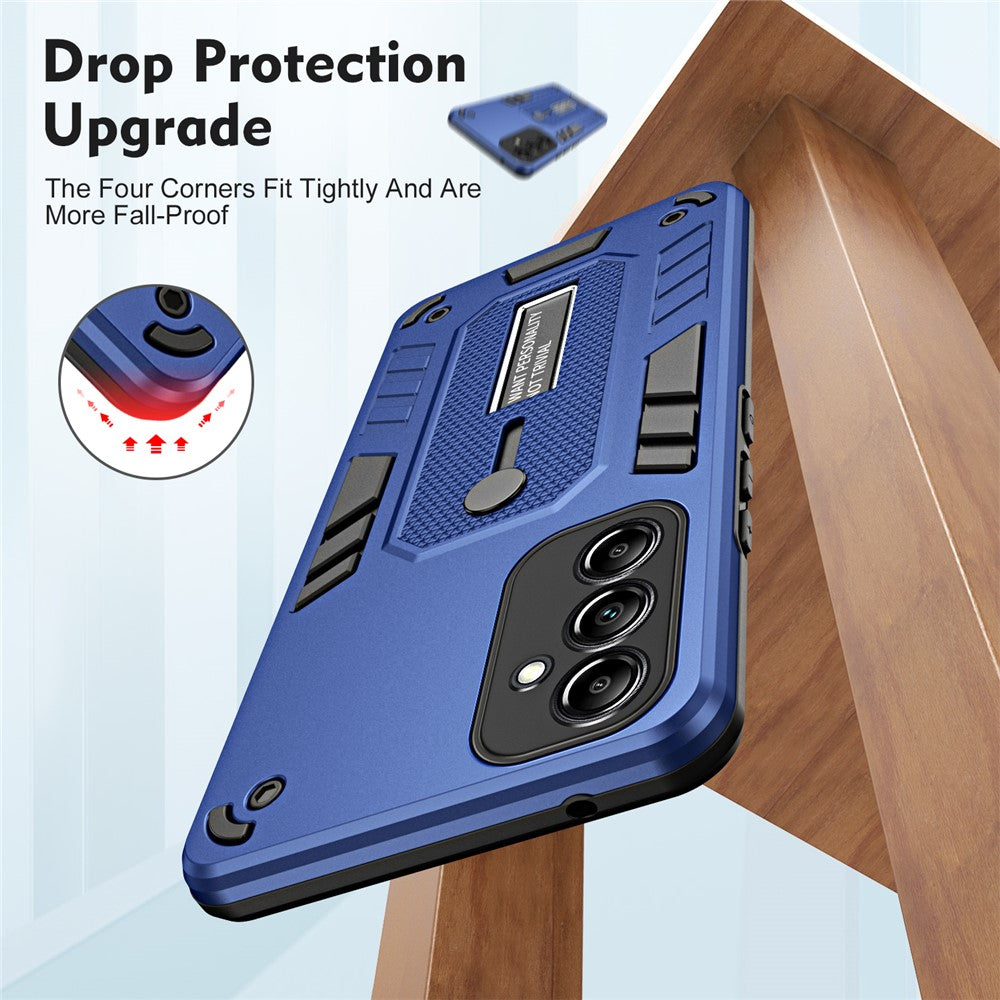 For Samsung Galaxy M14 5G Silicone Ring Strap TPU+PC Phone Case Metal Kickstand Cover - Blue
