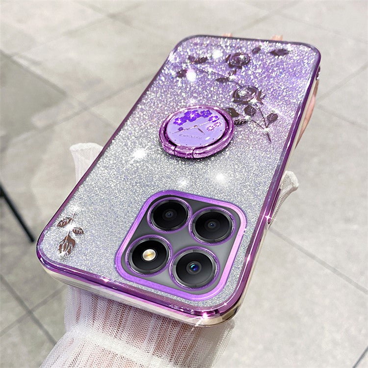 KADEM For Honor X8 5G / X6 4G / 70 Lite 5G Ring Kickstand TPU Case Gradient Glitter Flower Pattern Phone Cover - Purple