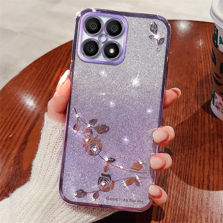 KADEM For Honor X30i / Honor X8 4G Rhinestone Flower Back Case Gradient Glitter TPU Phone Cover - Purple