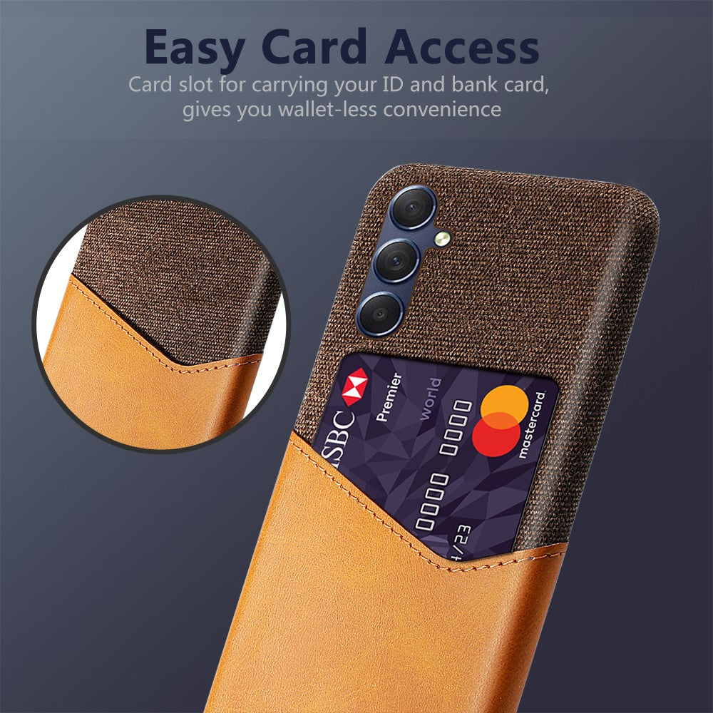 For Samsung Galaxy M54 5G / F54 5G Card Holder Leather Coated PC Case Cloth Texture Anti-scratch Phone Cover - Orange
