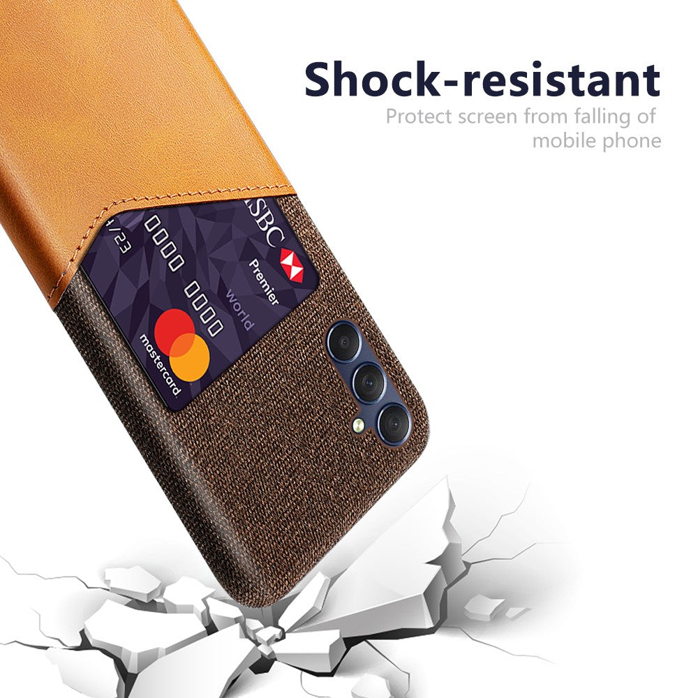 For Samsung Galaxy M54 5G / F54 5G Card Holder Leather Coated PC Case Cloth Texture Anti-scratch Phone Cover - Orange