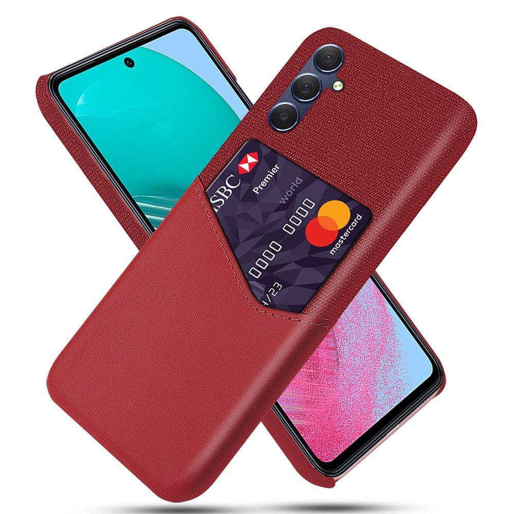 For Samsung Galaxy M54 5G / F54 5G Card Holder Leather Coated PC Case Cloth Texture Anti-scratch Phone Cover - Red