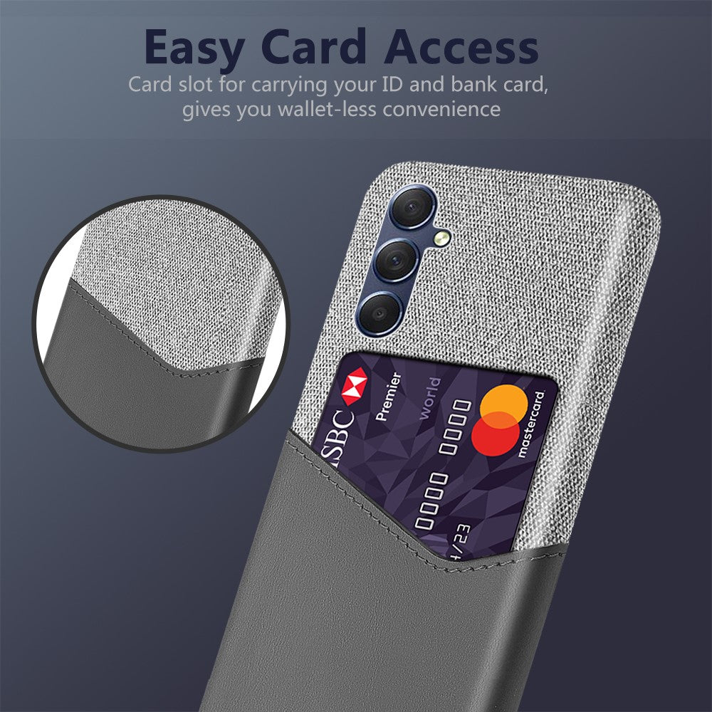 For Samsung Galaxy M54 5G / F54 5G Card Holder Leather Coated PC Case Cloth Texture Anti-scratch Phone Cover - Grey