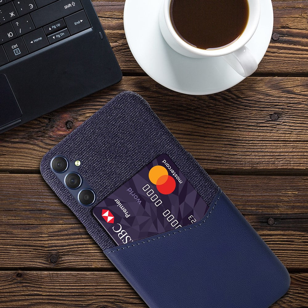 For Samsung Galaxy M54 5G / F54 5G Card Holder Leather Coated PC Case Cloth Texture Anti-scratch Phone Cover - Blue
